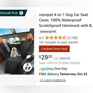 NZONPET 4-in-1 Dog Hammock for cars, Trucks, SUV's. BRAND NEW IN PACKAGE